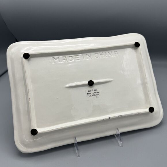 2003 July 4 God Bless America Ceramic Serving Platter Patriotic Stars Stripes - Picture 3 of 9